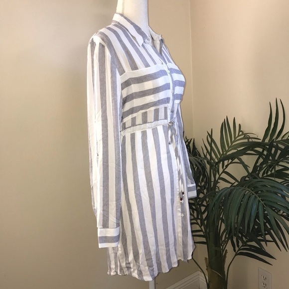 Love Notes Stripe Drawstring Shirt Dress M - Picture 3 of 8